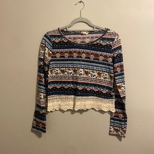 Long Sleeve Boho Crop Top